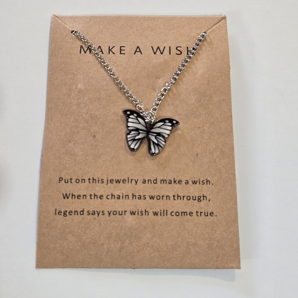 Butterfly Pendant Necklace - Black & White